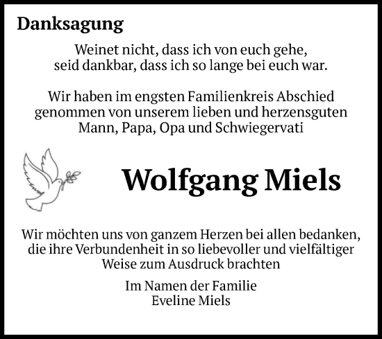 Traueranzeige von Wolfgang Miels von Volksstimme Altmark Ost