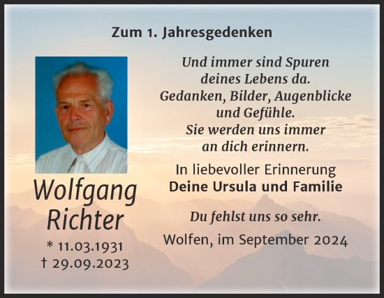 Traueranzeige von Wolfgang Richter von Trauerkombi Bitterfeld