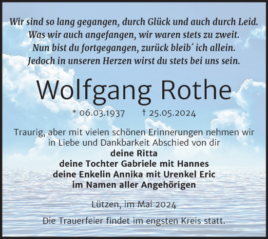 Traueranzeige von Wolfgang Rothe von Trauerkombi Weißenfels