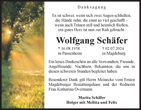 Traueranzeige von Wolfgang Schäfer von Volksstimme Magdeburg