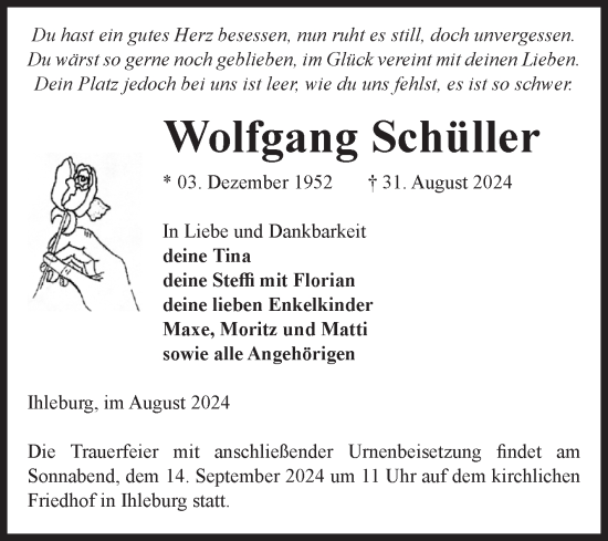 Traueranzeige von Wolfgang Schüller von Volksstimme Burg/Genthin