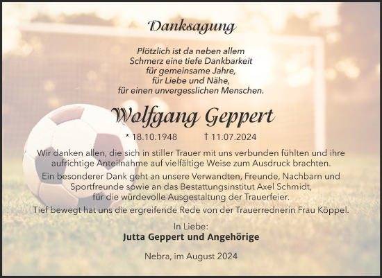 Traueranzeige von Wolfram Geppert von Super Sonntag Naumburg/Nebra