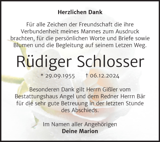 Traueranzeige von Rüdiger Schlosser von Mitteldeutsche Zeitung Halle/Saalkreis