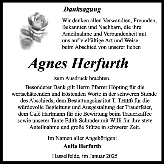 Traueranzeige von Agnes Herfurth von Volksstimme Wernigerode