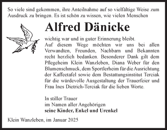 Traueranzeige von Alfred Dänicke von Volksstimme Oschersleben/Wanzleben