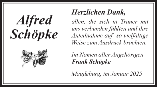 Traueranzeige von Alfred Schöpke von Volksstimme Magdeburg