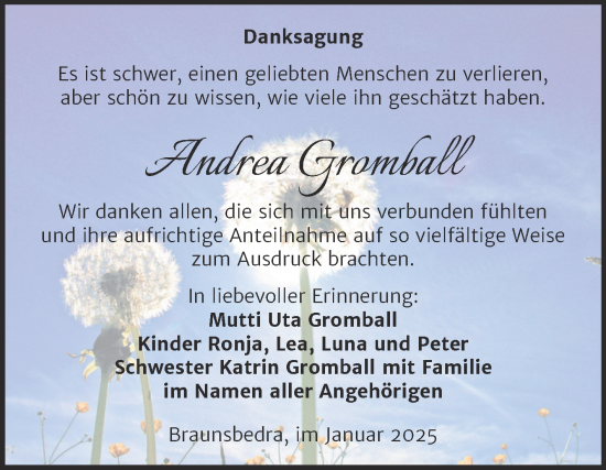 Traueranzeige von Andrea Gromball von Trauerkombi Merseburg