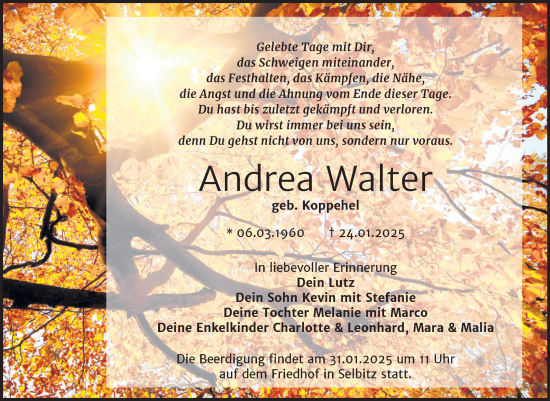 Traueranzeige von Andrea Walter 