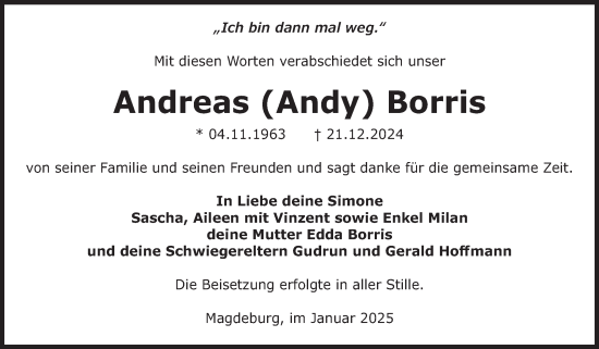 Traueranzeige von Andreas Borris von Volksstimme Magdeburg