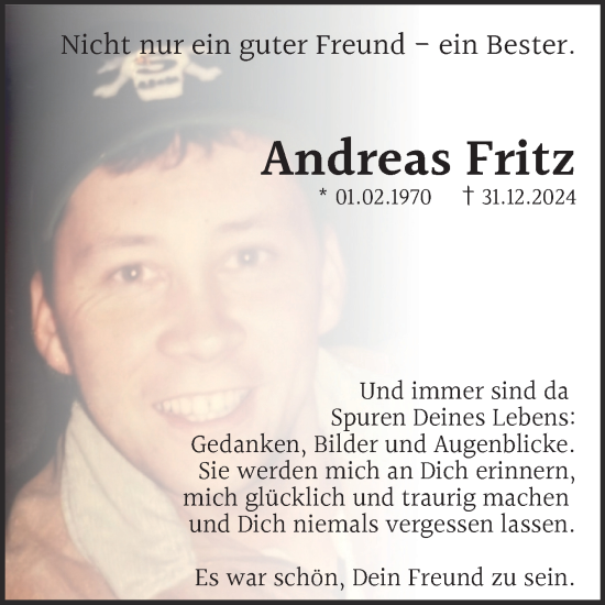 Traueranzeige von Andreas Fritz von Trauerkombi Wittenberg