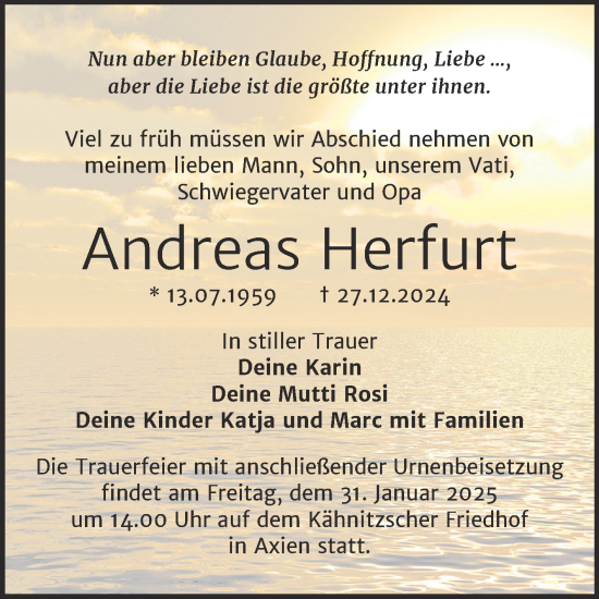 Traueranzeige von Andreas Herfurt von Trauerkombi Wittenberg
