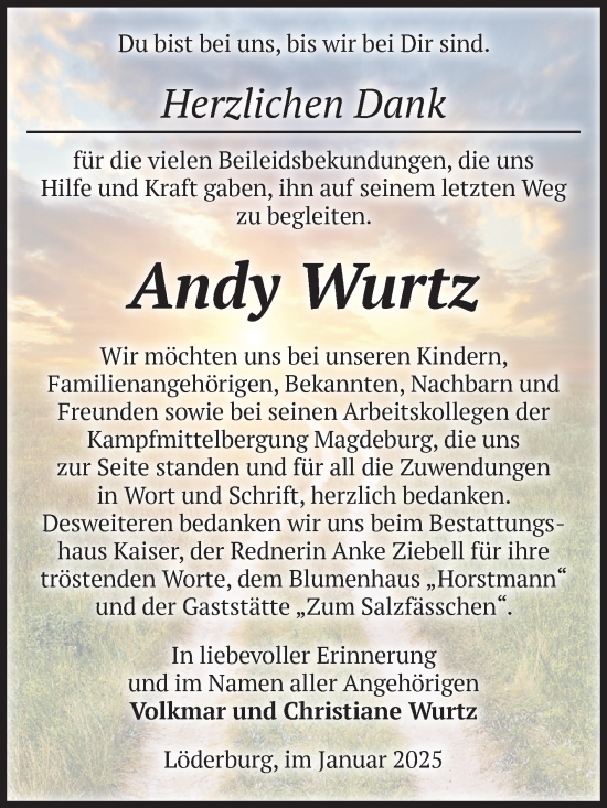 Traueranzeige von Andy Wurtz 