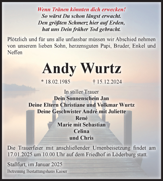 Traueranzeige von Andy Wurtz 