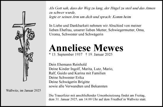 Traueranzeige von Anneliese Mewes von Volksstimme Burg/Genthin