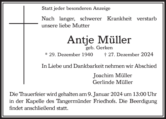 Traueranzeige von Antje Müller von Volksstimme Altmark Ost