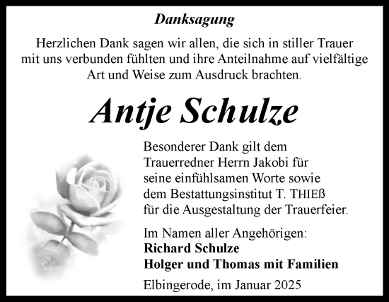 Traueranzeige von Antje Schulze von Volksstimme Wernigerode