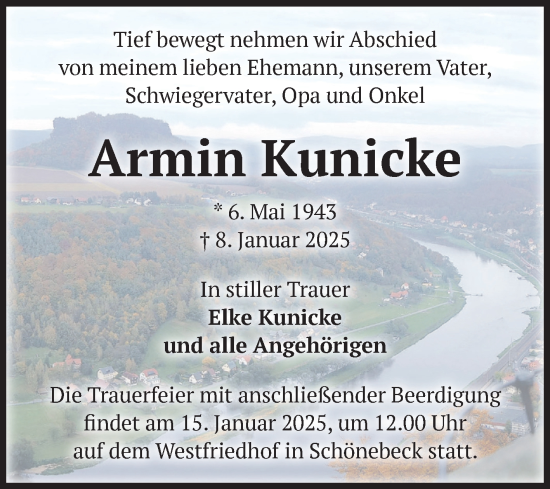 Traueranzeige von Armin Kunicke von Volksstimme Schönebeck