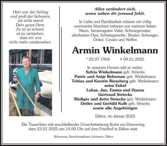 Traueranzeige von Armin Winkelmann von Volksstimme Altmark West
