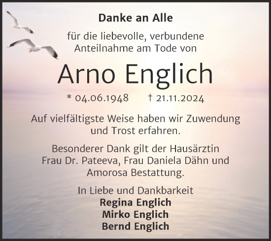 Traueranzeige von Arno Englich von Trauerkombi Dessau
