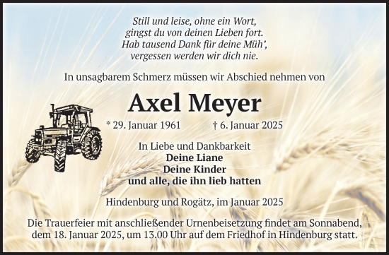 Traueranzeige von Axel Meyer von Volksstimme Altmark Ost