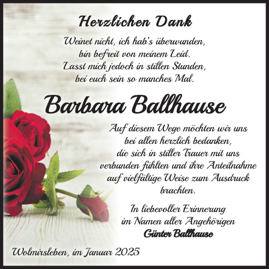 Traueranzeige von Barbara Ballhause 
