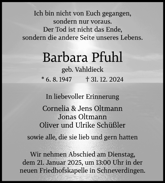 Traueranzeige von Barbara Pfuhl von Trauerkombi Wittenberg