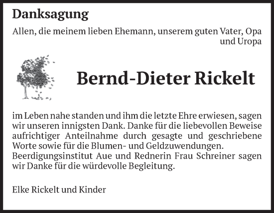 Traueranzeige von Bernd-Dieter Rickelt von Volksstimme Magdeburg