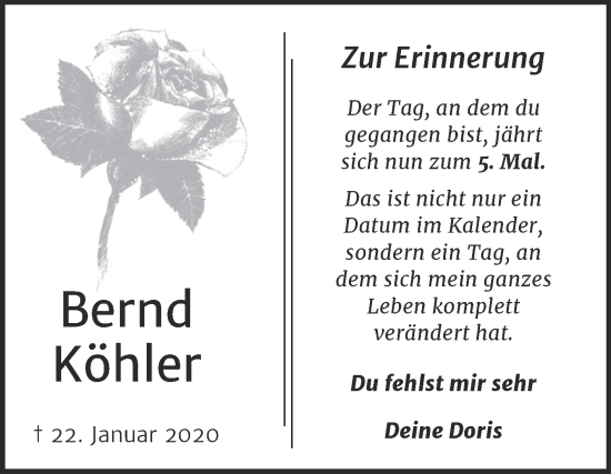 Traueranzeige von Bernd Köhler von Trauerkombi Bitterfeld