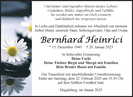Traueranzeige von Bernhard Heinrici von Volksstimme Magdeburg