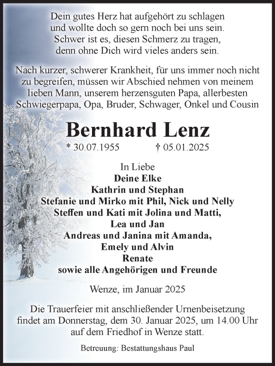 Traueranzeige von Bernhard Lenz von Volksstimme Altmark West