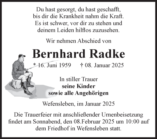 Traueranzeige von Bernhard Radke von Volksstimme Oschersleben/Wanzleben