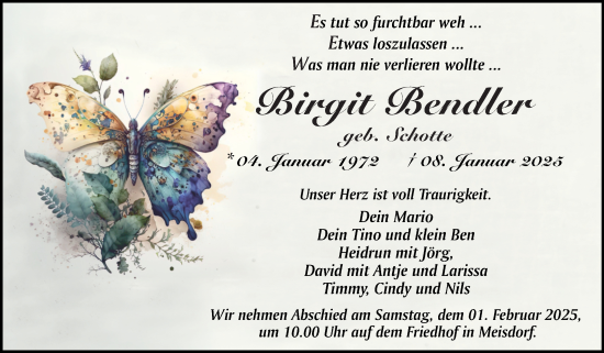 Traueranzeige von Birgit Bendler von Trauerkombi Quedlinburg