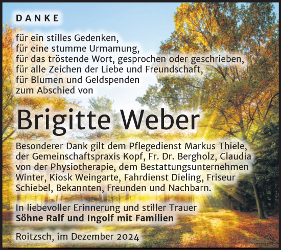 Traueranzeige von Brigitte Weber von Trauerkombi Bitterfeld
