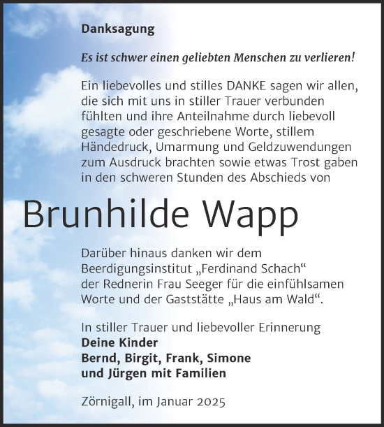 Traueranzeige von Brunhilde Wapp von Trauerkombi Wittenberg