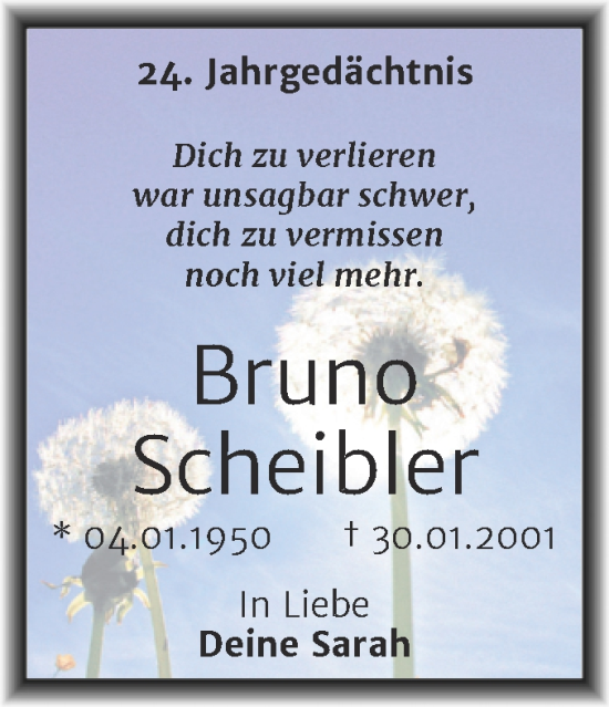 Traueranzeige von Bruno Scheibler von Mitteldeutsche Zeitung Köthen
