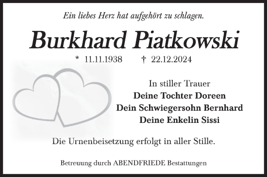 Traueranzeige von Burkhard Piatkowski von Volksstimme Haldensleben/Wolmirstedt