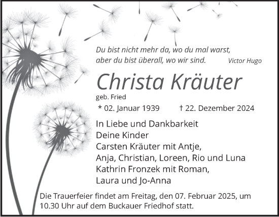 Traueranzeige von Christa Kräuter von Volksstimme Magdeburg