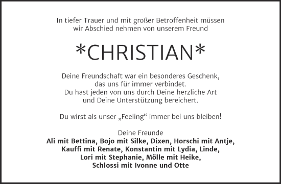 Traueranzeige von Christian  von Trauerkombi Wittenberg