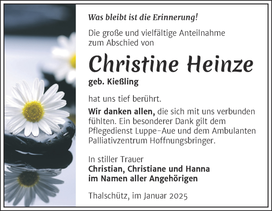 Traueranzeige von Christine Heinze von Trauerkombi Merseburg
