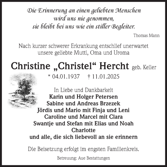Traueranzeige von Christine Hercht von Volksstimme Magdeburg