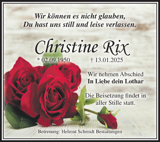 Traueranzeige von Christine Rix von Volksstimme Schönebeck