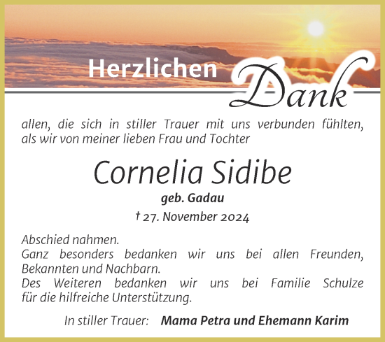 Traueranzeige von Cornelia Sidibe von Trauerkombi Dessau