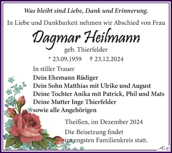 Traueranzeige von Dagmar Heilmann von Trauerkombi Zeitz