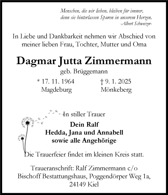 Traueranzeige von Dagmar Jutta Zimmermann von Volksstimme Altmark Ost