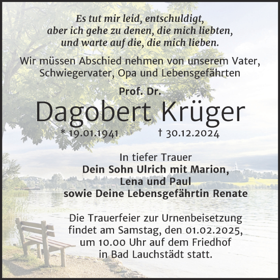 Traueranzeige von Dagobert Krüger 