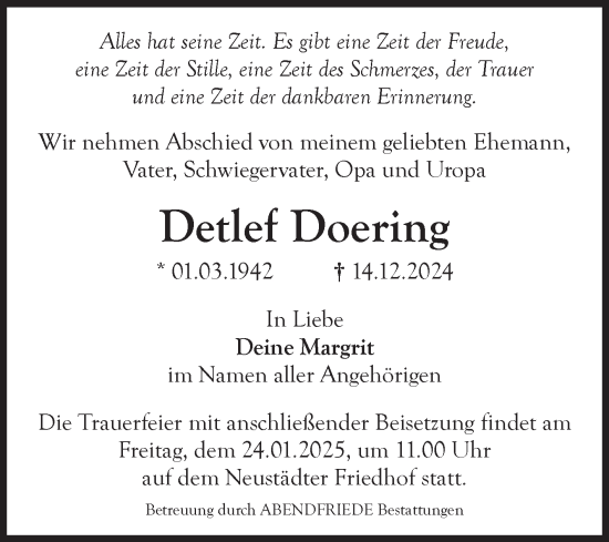 Traueranzeige von Detlef Doering von Volksstimme Magdeburg