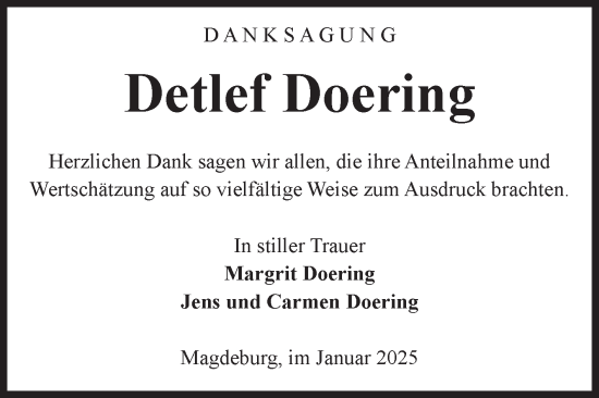 Traueranzeige von Detlef Doering von Volksstimme Magdeburg