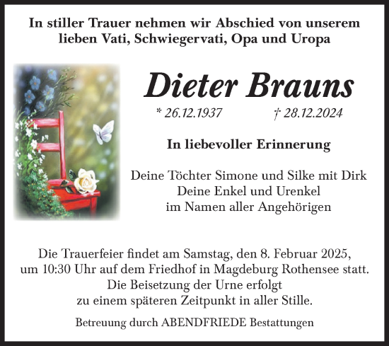 Traueranzeige von Dieter Brauns von Volksstimme Magdeburg