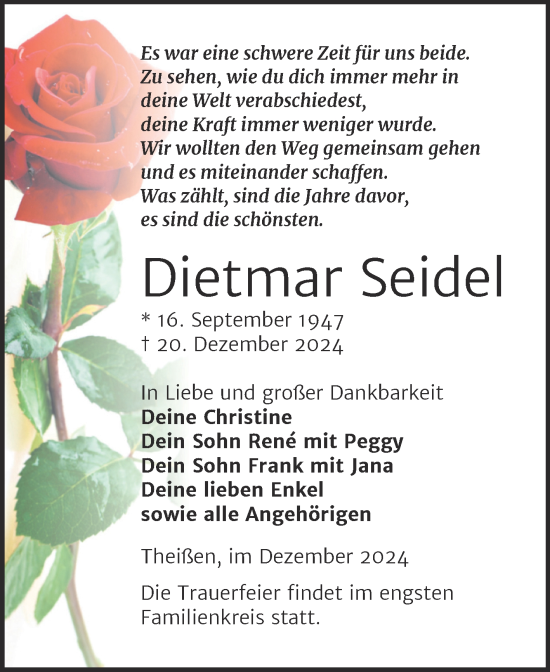 Traueranzeige von Dietmar Seidel von Trauerkombi Zeitz