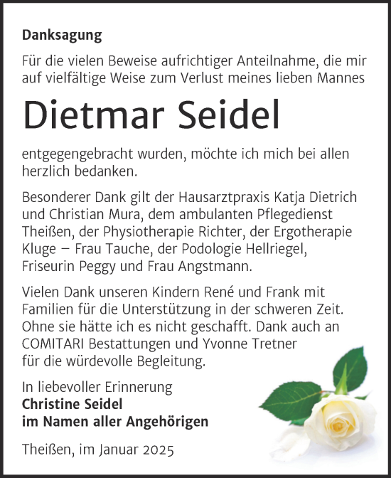 Traueranzeige von Dietmar Seidel von Trauerkombi Zeitz
